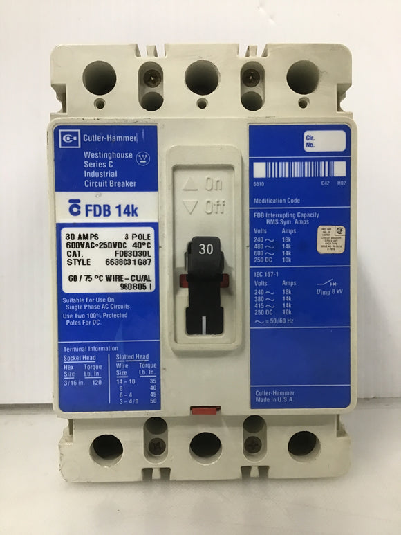 Circuit Breaker Cutler Hammer FDB3030L